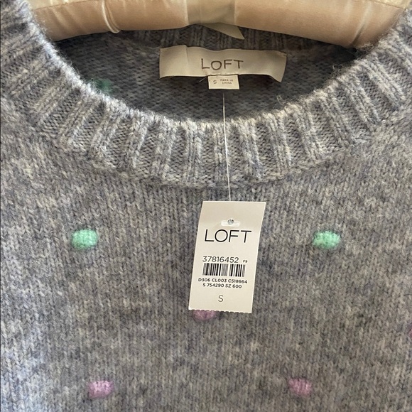 LOFT Gray Sweater with Pastel Dots - Picture 2 of 14